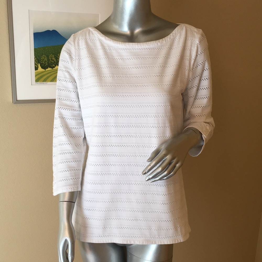 Talbots 3/4 Sleeve Eyelet Bateau Boat Neck Top